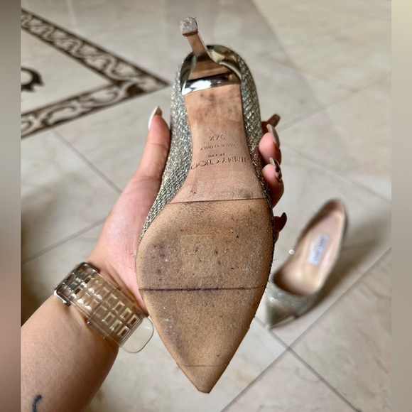 Jimmy Choo Silver Champagne Love 100 Pumps Heels 37.5 - Picture 12 of 12